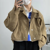 Threebooy Spring Clothing Men's Leisure Short Jacket Streetwear Solid Color Button-down Collar Korean Harajuku Long Sleeve Luxury Coats